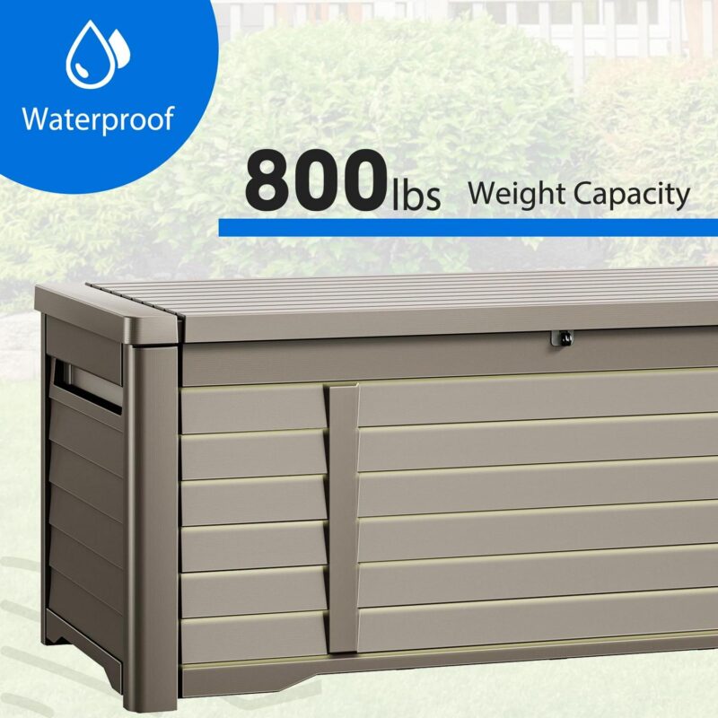 Dextrus 120 Gallon Large Outdoor Patio Deck Box,Louvered Resin Outdoor Storage Boxes,Waterproof&Lockable, Light Brown - Image 5
