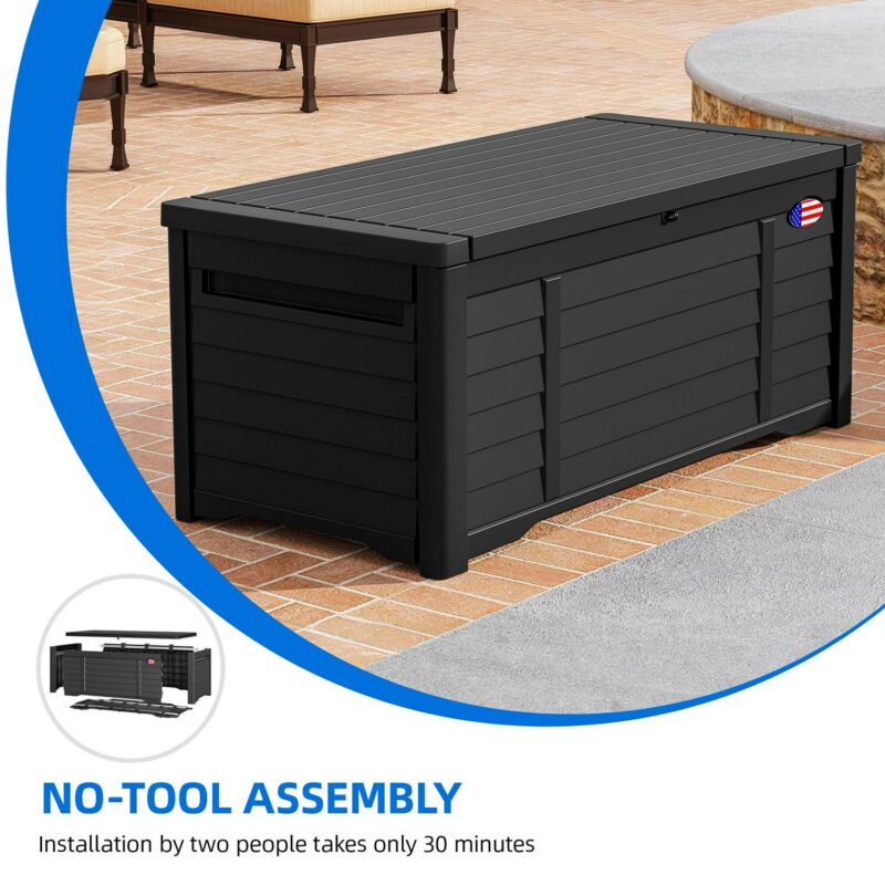 Dextrus 120 Gallon Large Lockable Deck Box,Outdoor Resin Louvered Storage box with Stickers,for Patio, Waterproof, Lockable,Black - Image 4