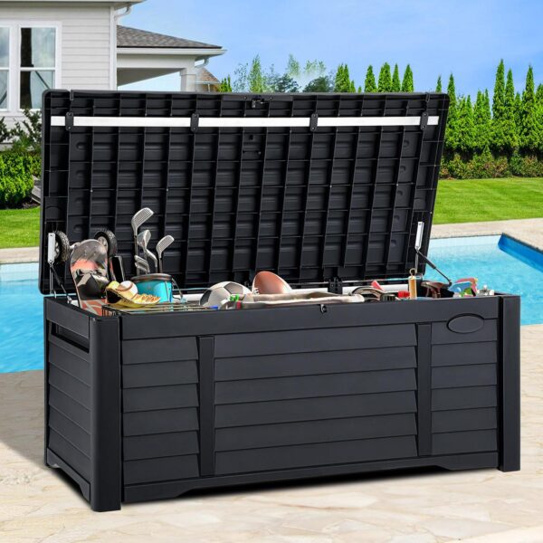 Dextrus 120 Gallon Large Outdoor Patio Deck Box,Louvered Resin Outdoor Storage Boxes,Waterproof&Lockable, Black