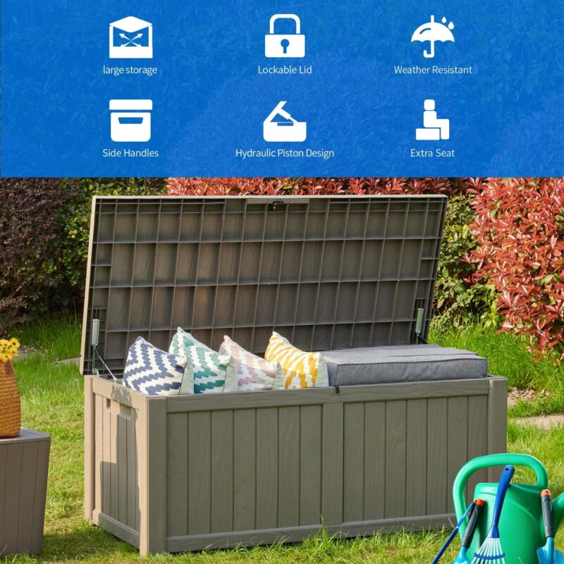 Dextrus 120 Gallon Outdoor Patio Deck Box,Large Weatherproof Resin Storage Box, Light Brown - Image 3