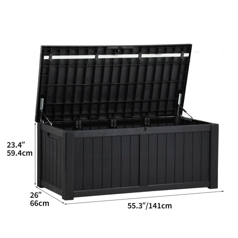 Dextrus 120 Gallon Outdoor Patio Deck Box,Waterproof Heavy Duty Large Resin Storage Box, Black - Image 2
