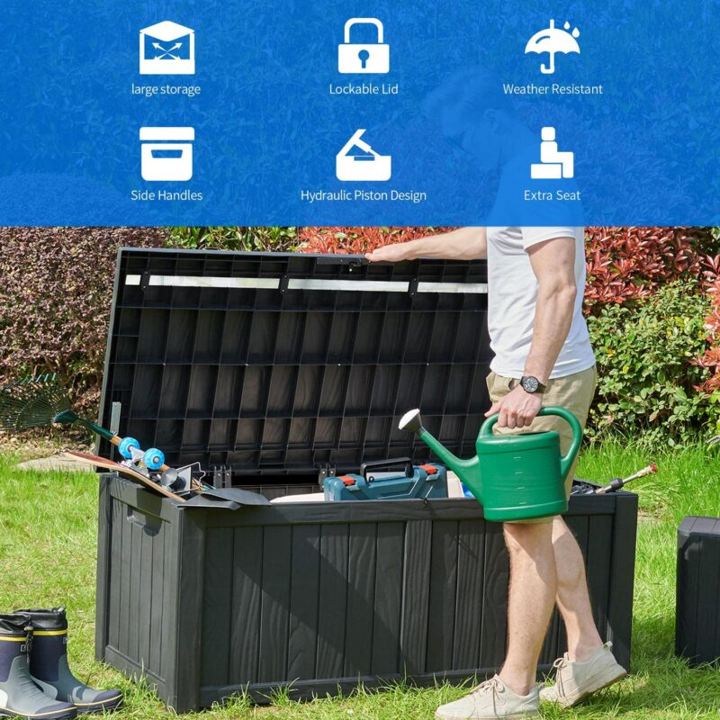 Dextrus 120 Gallon Outdoor Patio Deck Box,Waterproof Heavy Duty Large Resin Storage Box, Black - Image 5