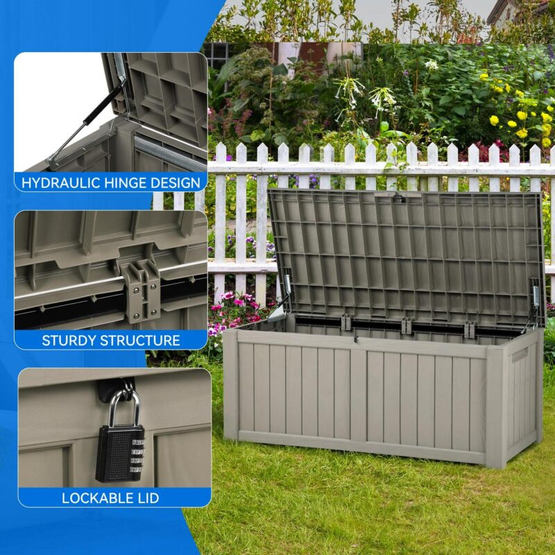 Dextrus 120 Gallon Outdoor Patio Deck Box,Large Weatherproof Resin Storage Box, Light Brown - Image 5