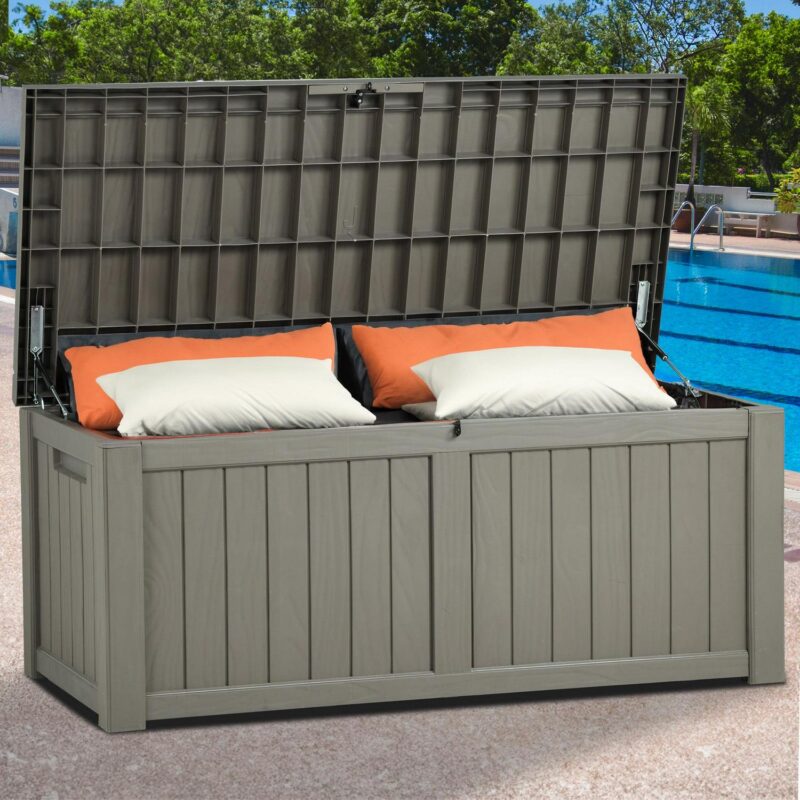 Dextrus 120 Gallon Outdoor Patio Deck Box,Large Weatherproof Resin Storage Box, Light Brown - Image 6