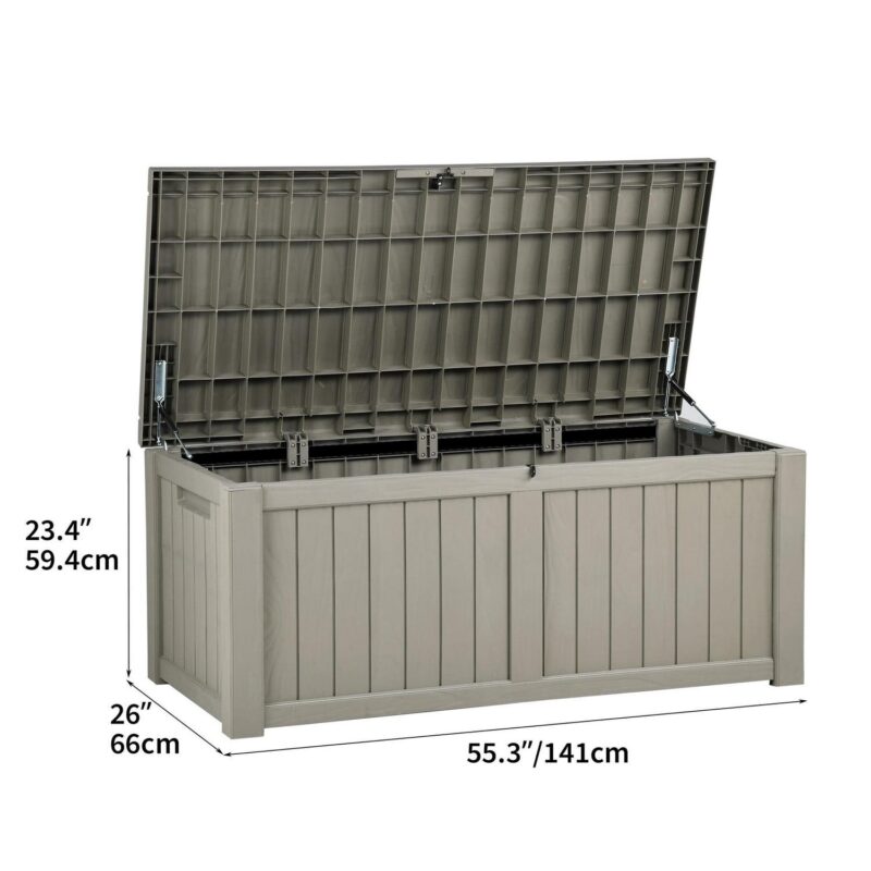 Dextrus 120 Gallon Outdoor Patio Deck Box,Large Weatherproof Resin Storage Box, Light Brown - Image 2