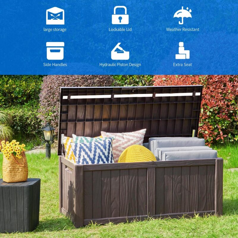 Dextrus 120 Gallon Waterproof Resin Deck Box,Indoor Outdoor Large Lockable Storage Box, Brown - Image 4