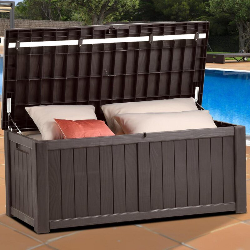 Dextrus 120 Gallon Waterproof Resin Deck Box,Indoor Outdoor Large Lockable Storage Box, Brown