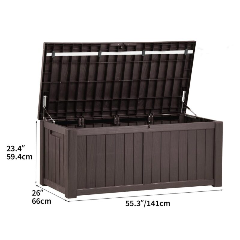 Dextrus 120 Gallon Waterproof Resin Deck Box,Indoor Outdoor Large Lockable Storage Box, Brown - Image 2