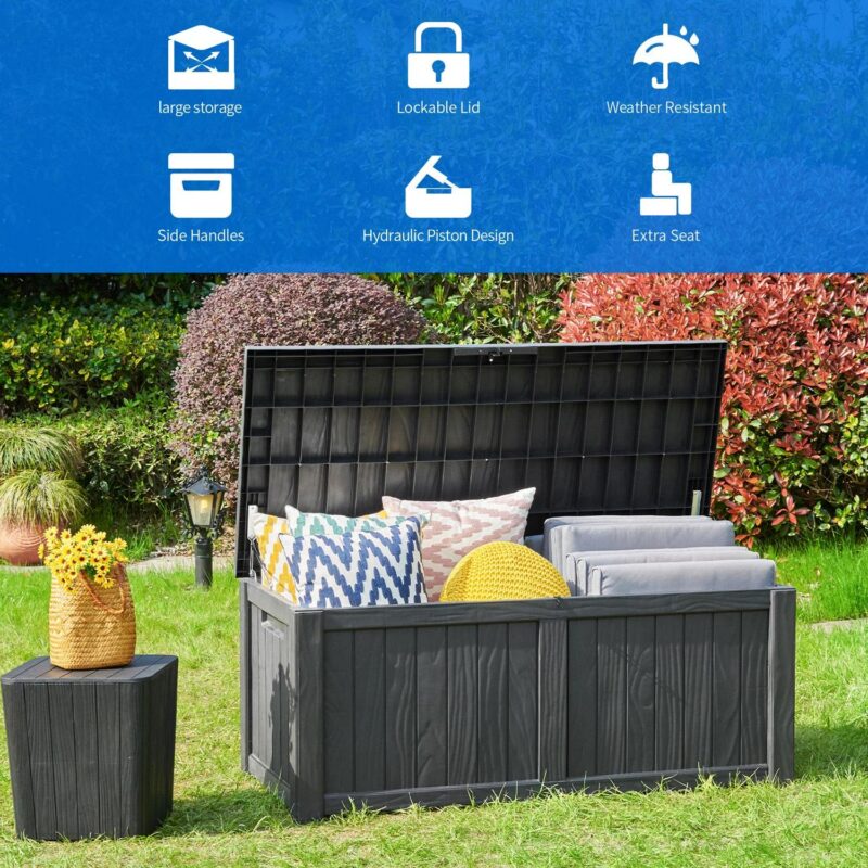 Dextrus 120 Gallon Waterproof Resin Deck Box,Indoor Outdoor Large Lockable Storage Box, Dark Grey - Image 4