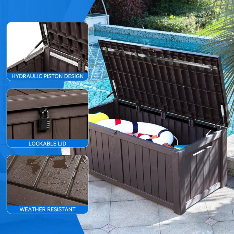 Dextrus 120 Gallon Waterproof Resin Deck Box,Indoor Outdoor Large Lockable Storage Box, Brown - Image 3