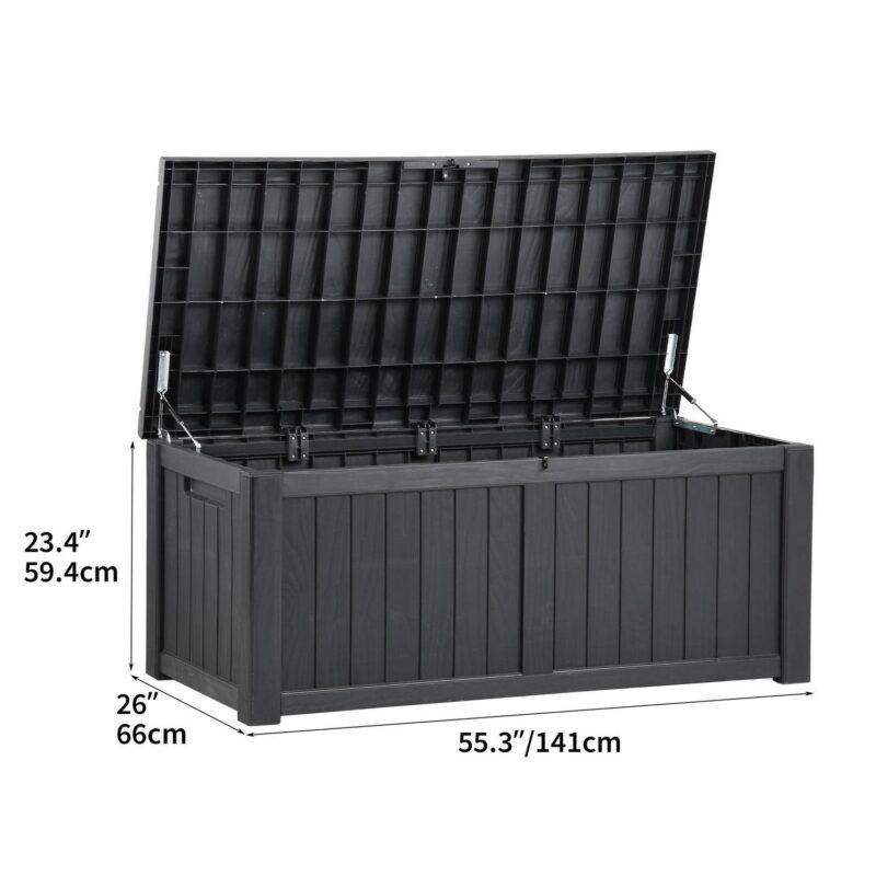 Dextrus 120 Gallon Waterproof Resin Deck Box,Indoor Outdoor Large Lockable Storage Box, Dark Grey - Image 2