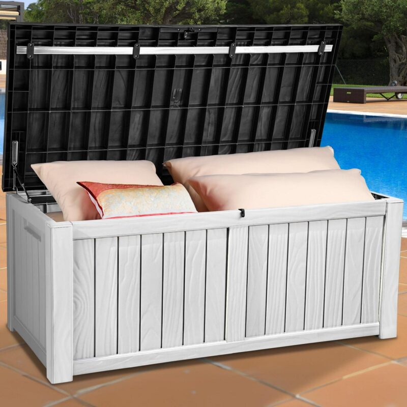 Dextrus 120 Gallon Waterproof Resin Patio Deck Box,Indoor Outdoor Large Lockable Storage Box, Black&White