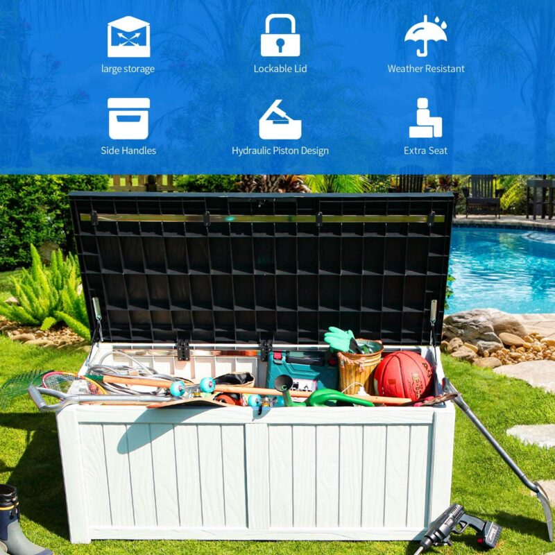 Dextrus 120 Gallon Waterproof Resin Patio Deck Box,Indoor Outdoor Large Lockable Storage Box, Black&White - Image 3