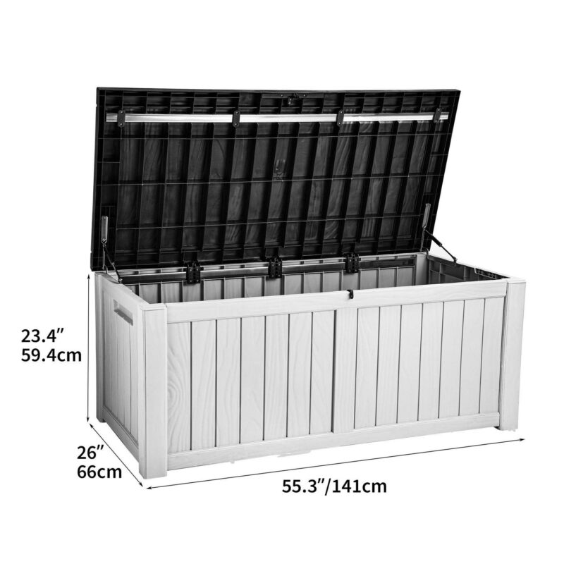 Dextrus 120 Gallon Waterproof Resin Patio Deck Box,Indoor Outdoor Large Lockable Storage Box, Black&White - Image 2