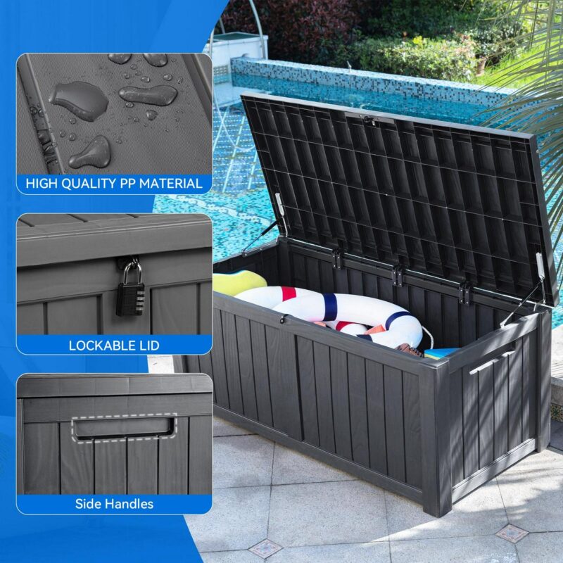 Dextrus 120 Gallon Waterproof Resin Deck Box,Indoor Outdoor Large Lockable Storage Box, Dark Grey - Image 3