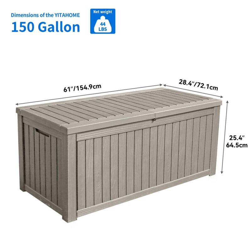 Dextrus 150 Gallon Large Resin Deck Box,Outdoor Garden Storage Box with Built-in Divider, Waterproof and Lockable,Brown - Image 2