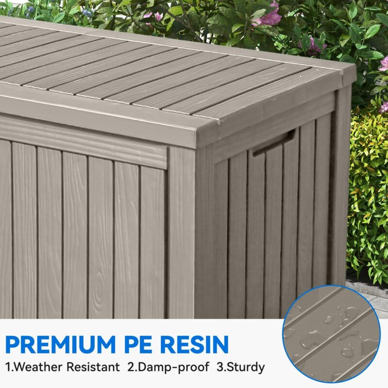 Dextrus 150 Gallon Large Resin Deck Box,Outdoor Garden Storage Box with Built-in Divider, Waterproof and Lockable,Brown - Image 5