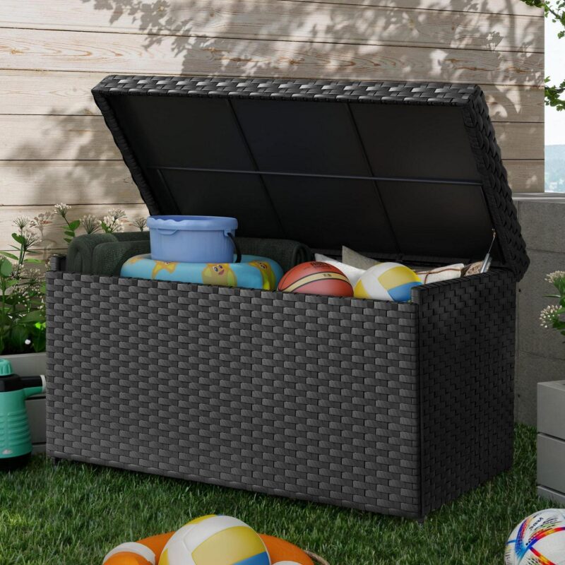 Dextrus 170 Gallon Weatherproof Deck Box Patio Garden Pool Storage Organizer Large Outdoor Container, Black - Image 8