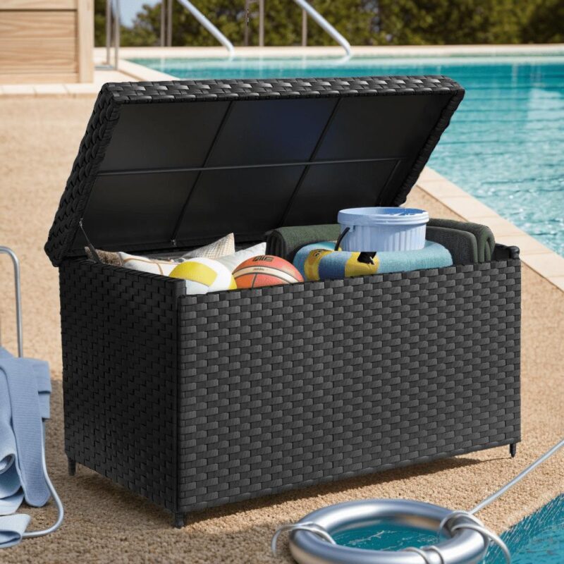 Dextrus 170 Gallon Weatherproof Deck Box Patio Garden Pool Storage Organizer Large Outdoor Container, Black