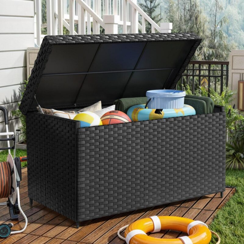 Dextrus 170 Gallon Weatherproof Deck Box Patio Garden Pool Storage Organizer Large Outdoor Container, Black - Image 6