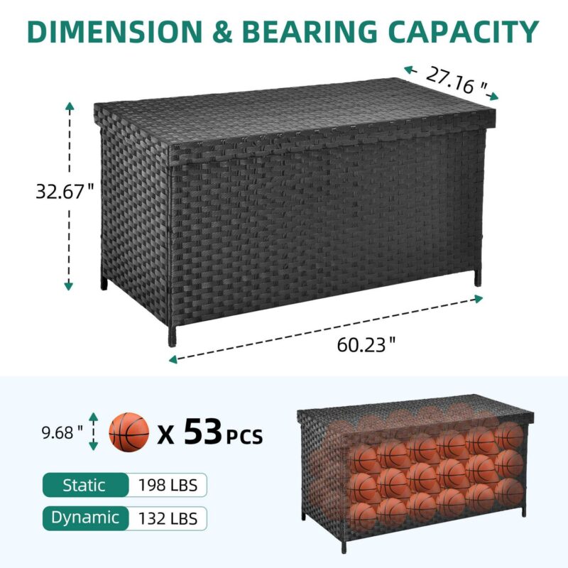 Dextrus 170 Gallons Outdoor Deck Box Patio Storage Bench Rattan Wicker Cabinet Container for Backyard, Garden, Patio - Image 3