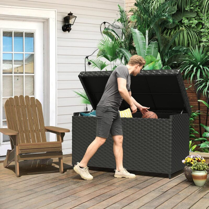 Dextrus 170 Gallons Outdoor Deck Box Patio Storage Bench Rattan Wicker Cabinet Container for Backyard, Garden, Patio - Image 5