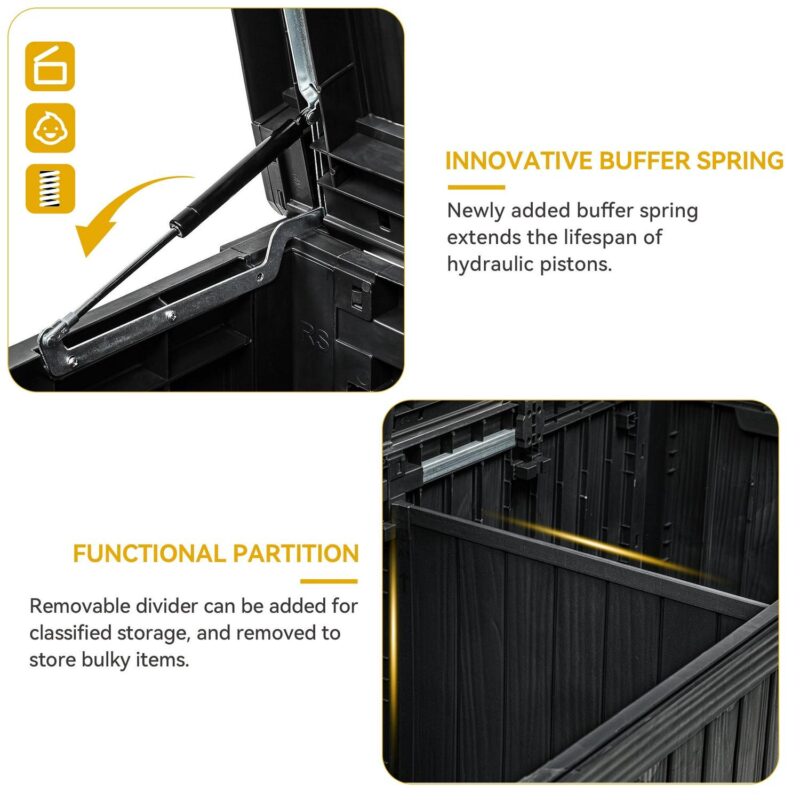 Dextrus 180 Gallon Large Outdoor Storage XL Deck Box w/Divider for Patio Furniture,Outdoor Cushions, Garden Tools, Sports Equipment and Pool Supplies, Waterproof, Resin, Lockable, Black - Image 4