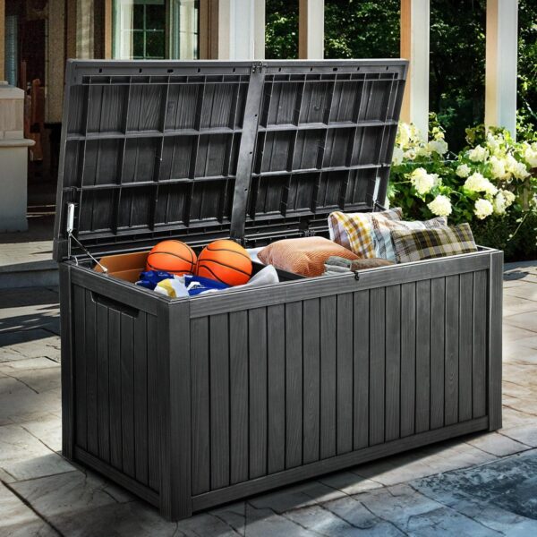 Dextrus 180 Gallon Large Outdoor Storage XL Deck Box w/Divider for Patio Furniture,Outdoor Cushions, Garden Tools, Sports Equipment and Pool Supplies, Waterproof, Resin, Lockable, Black