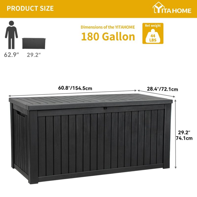 Dextrus 180 Gallon Large Outdoor Storage XL Deck Box w/Divider for Patio Furniture,Outdoor Cushions, Garden Tools, Sports Equipment and Pool Supplies, Waterproof, Resin, Lockable, Black - Image 5