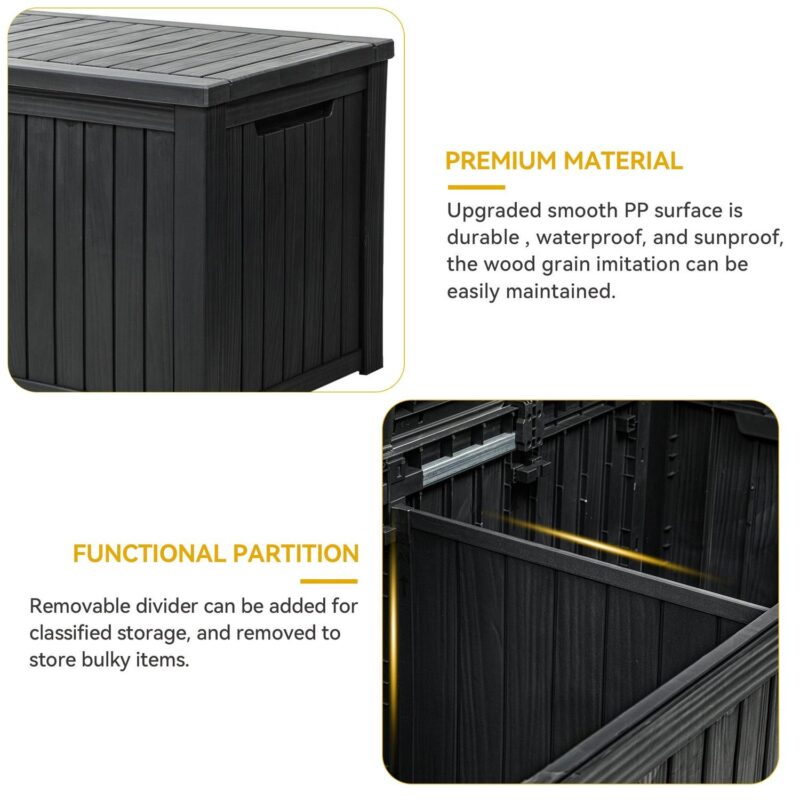 Dextrus 180 Gallon Large Outdoor Storage XL Deck Box w/Divider for Patio Furniture,Outdoor Cushions, Garden Tools, Sports Equipment and Pool Supplies, Waterproof, Resin, Lockable, Black - Image 3