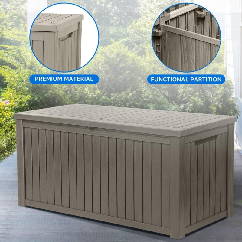 Dextrus 180 Gallon Resin Deck Box,Large Outdoor Storage box with Built-in Divide for Patio, Weatherproof and Lockable,Brown - Image 4