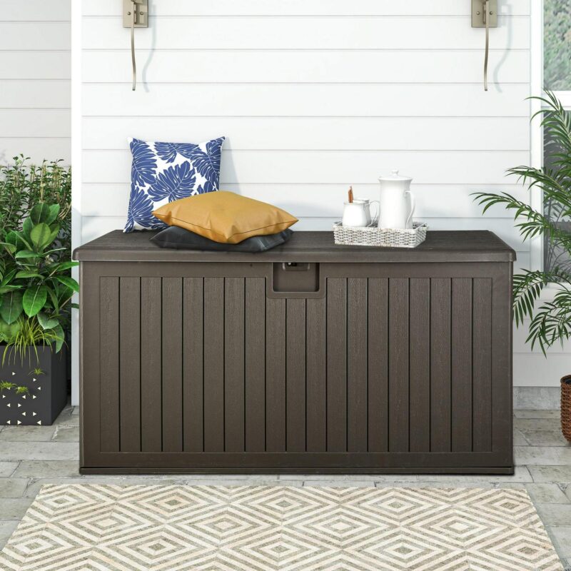 Dextrus 230 Gallon Outdoor Patio Deck Box, Large Double-Wall Resin Storage Box with Divider&Side Handles Backyard, Waterproof&Lockable, Light Brown - Image 5