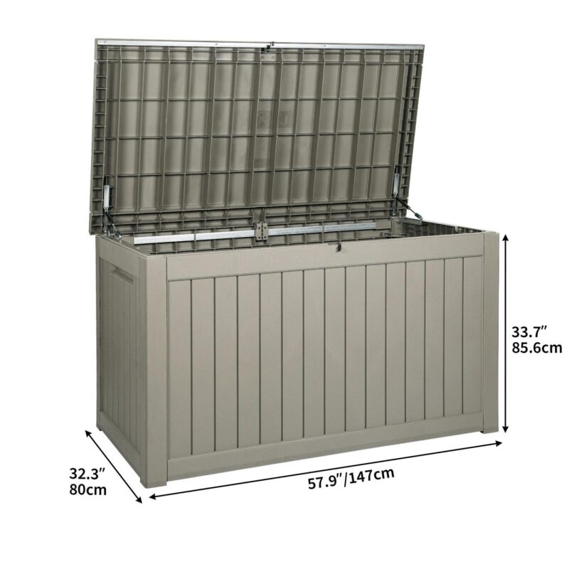 Dextrus 230 Gallon Outdoor Patio Deck Box, Large Resin Storage Box Backyard, Waterproof&Lockable, Light Brown - Image 2