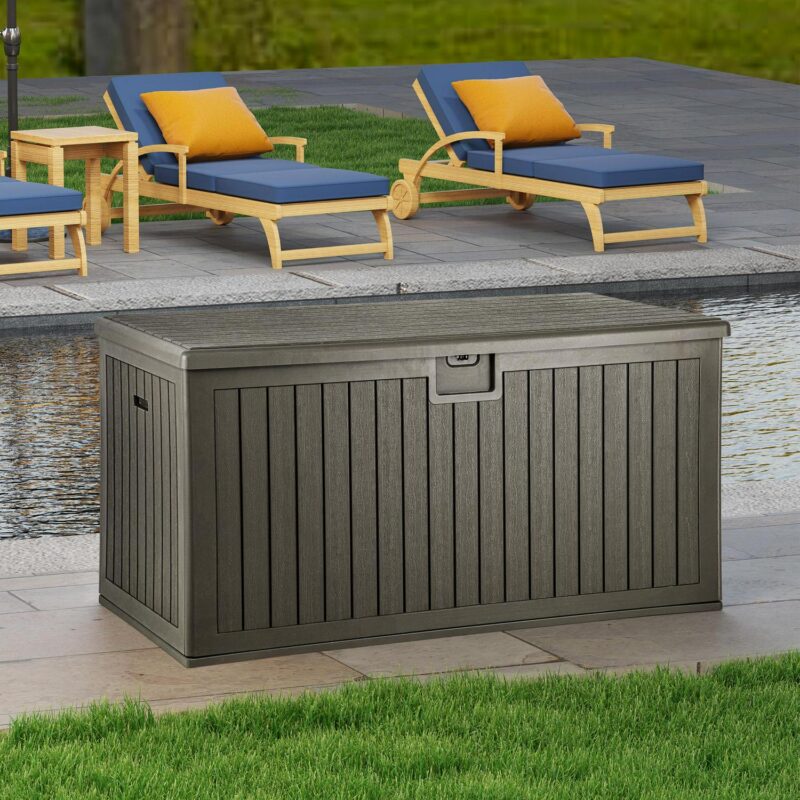 Dextrus 230 Gallon Outdoor Patio Deck Box, Large Double-Wall Resin Storage Box with Divider&Side Handles Backyard, Waterproof&Lockable, Light Brown - Image 7