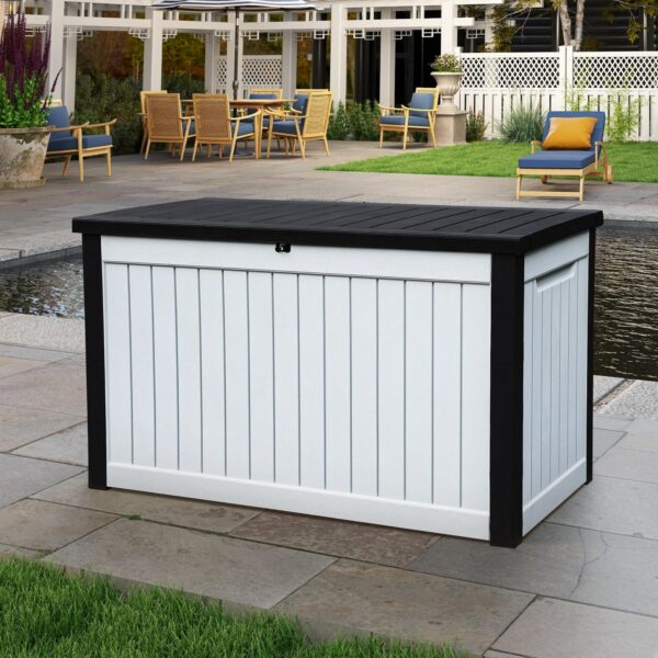 Dextrus 230 Gallon Outdoor Patio Deck Box, Large Resin Storage Box Backyard, Waterproof&Lockable, Black&White1