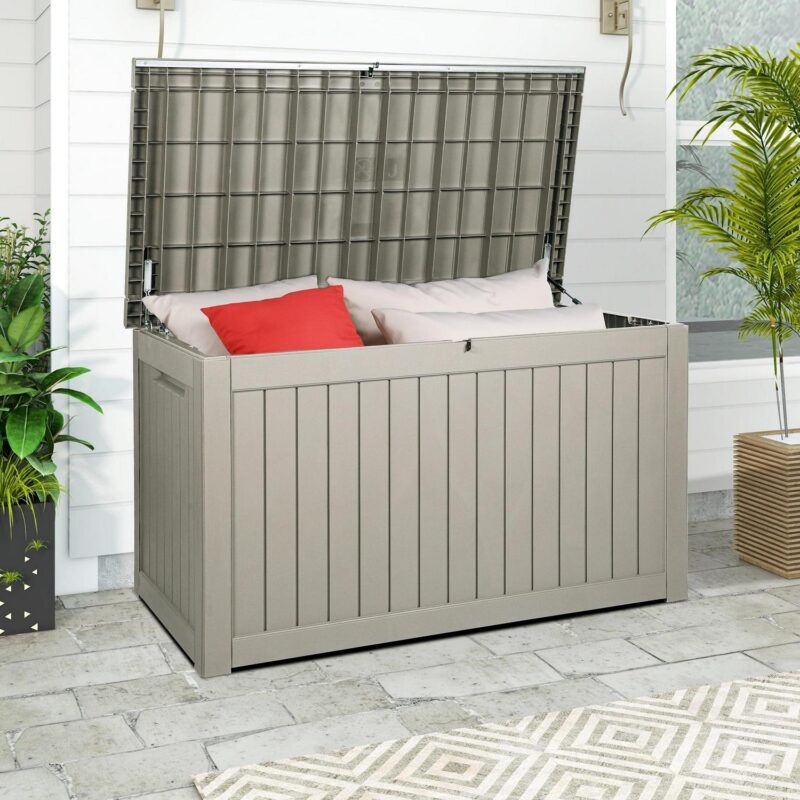 Dextrus 230 Gallon Outdoor Patio Deck Box, Large Resin Storage Box Backyard, Waterproof&Lockable, Light Brown - Image 3