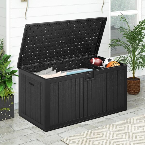 Dextrus 230 Gallon Outdoor Patio Deck Box, Large Double-Wall Storage Box with Divider and Side Handles Backyard, Waterproof&Lockable,Black