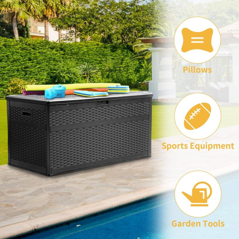 Dextrus 230 Gallon Resin Deck Box,Large Outdoor Storage box with Adjustable Partition for Patio Furniture, Garden Tools, Pool Supplies, Weatherproof and Lockable,Black - Image 2