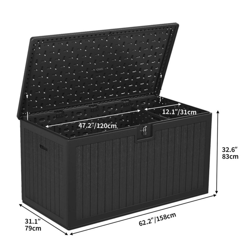 Dextrus 230 Gallon Resin Deck Box Large Outdoor Storage for Patio Furniture, Garden Tools, Pool Supplies, Weatherproof and UV Resistant, Black - Image 2