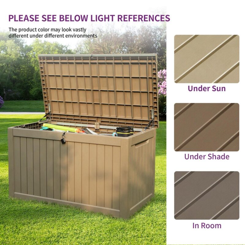 Dextrus 230 Gallon Resin Deck Box,Large Outdoor Storage box for Patio Furniture, Garden Tools, Pool Supplies, Weatherproof and Lockable,Light Brown - Image 4