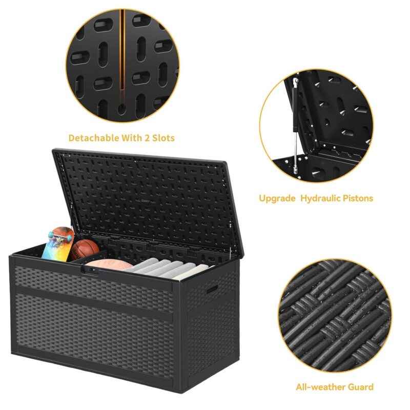 Dextrus 230 Gallon Resin Deck Box,Large Outdoor Storage box with Adjustable Partition for Patio Furniture, Garden Tools, Pool Supplies, Weatherproof and Lockable,Black - Image 3