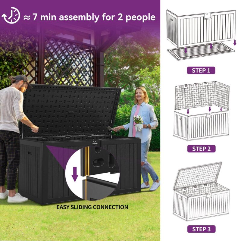 Dextrus 230 Gallon Resin Deck Box Large Outdoor Storage for Patio Furniture, Garden Tools, Pool Supplies, Weatherproof and UV Resistant, Black - Image 4