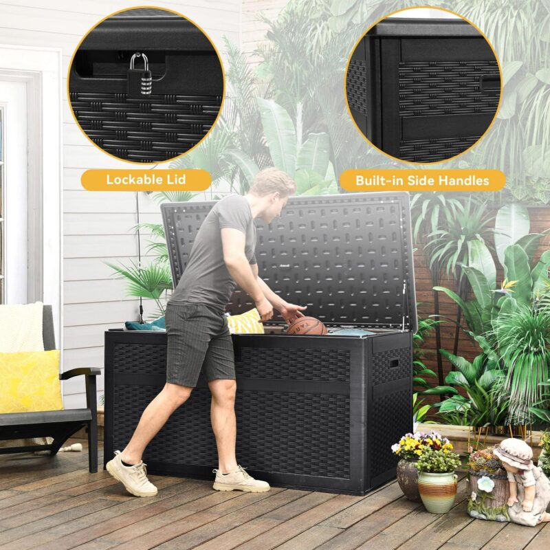 Dextrus 230 Gallon Resin Deck Box,Large Outdoor Storage box with Adjustable Partition for Patio Furniture, Garden Tools, Pool Supplies, Weatherproof and Lockable,Black - Image 5
