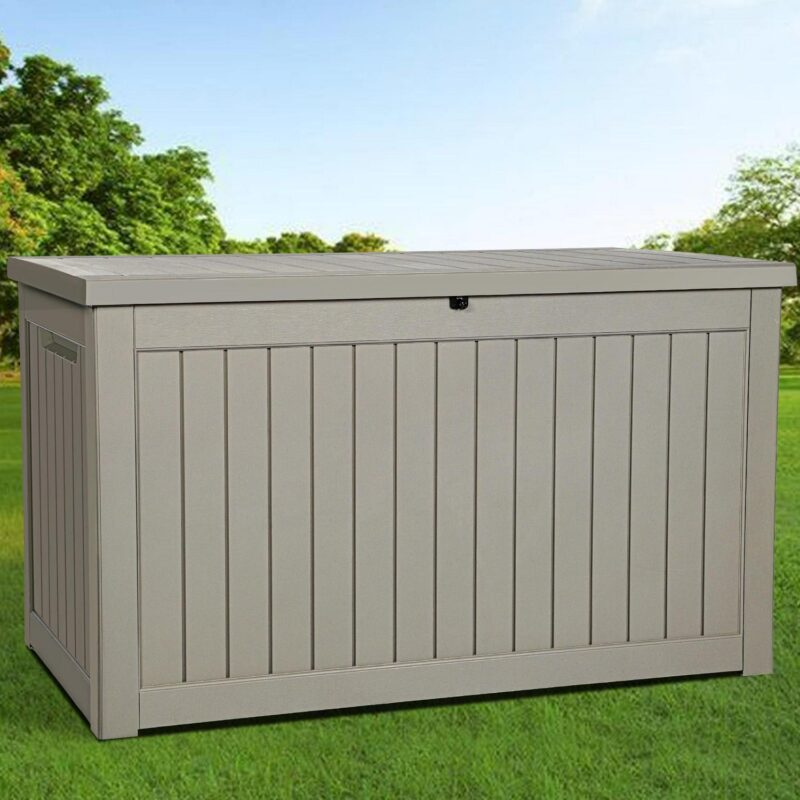 Dextrus 230 Gallon Resin Deck Box,Large Outdoor Storage box for Patio Furniture, Garden Tools, Pool Supplies, Weatherproof and Lockable,Light Brown