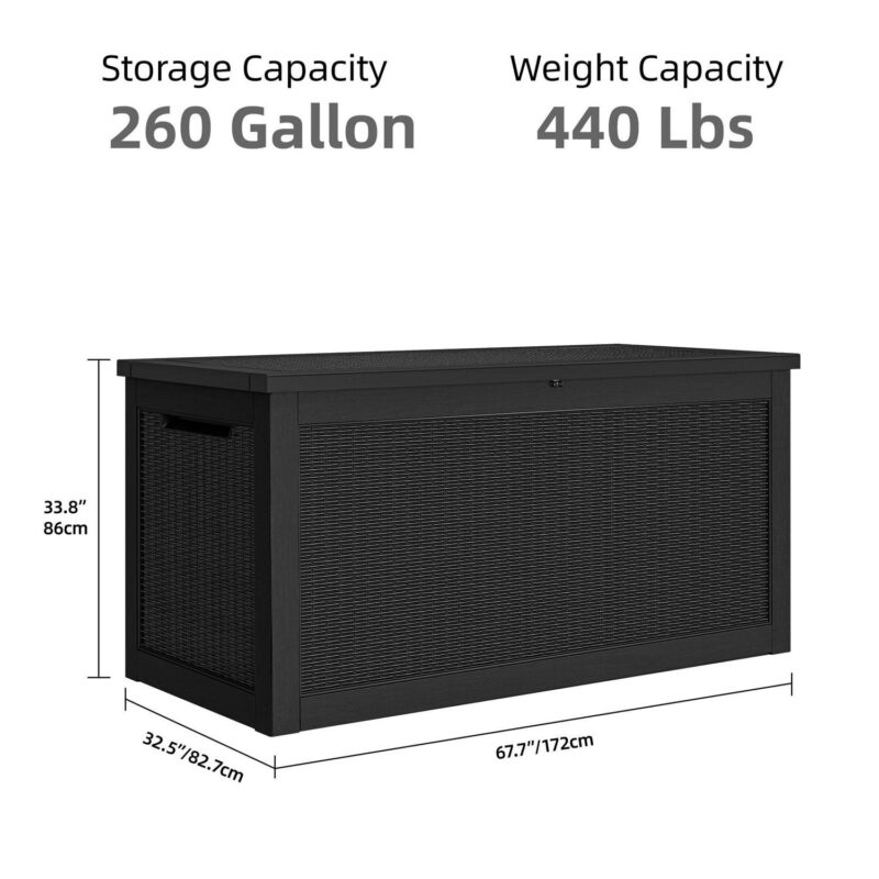 Dextrus 260 Gallon Large Outdoor Deck Box, Waterproof Resin Outdoor Storage Box,for Patio Garden,Lockable, Black - Image 2