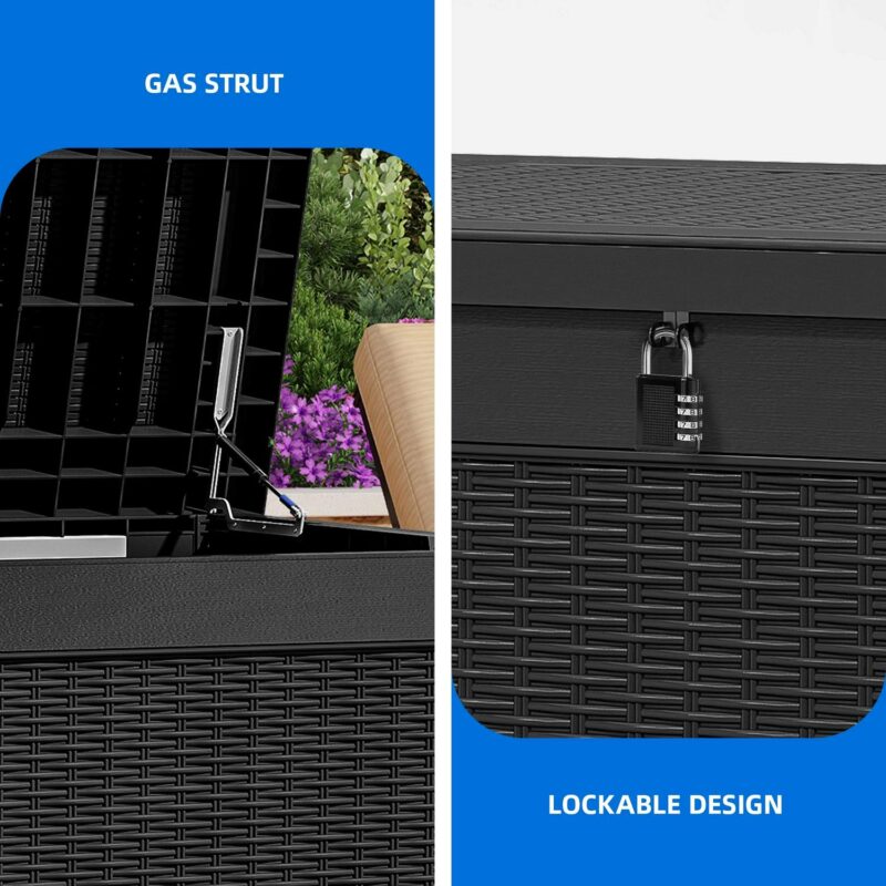 Dextrus 260 Gallon Large Outdoor Deck Box, Waterproof Resin Outdoor Storage Box,for Patio Garden,Lockable, Black - Image 4
