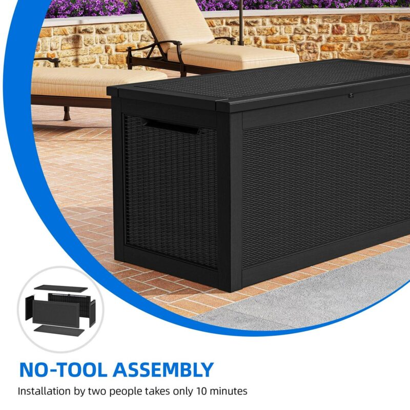 Dextrus 260 Gallon Large Outdoor Deck Box, Waterproof Resin Outdoor Storage Box,for Patio Garden,Lockable, Black - Image 5