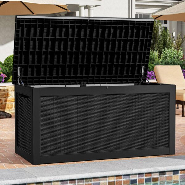 Dextrus 260 Gallon Large Outdoor Deck Box, Waterproof Resin Outdoor Storage Box,for Patio Garden,Lockable, Black