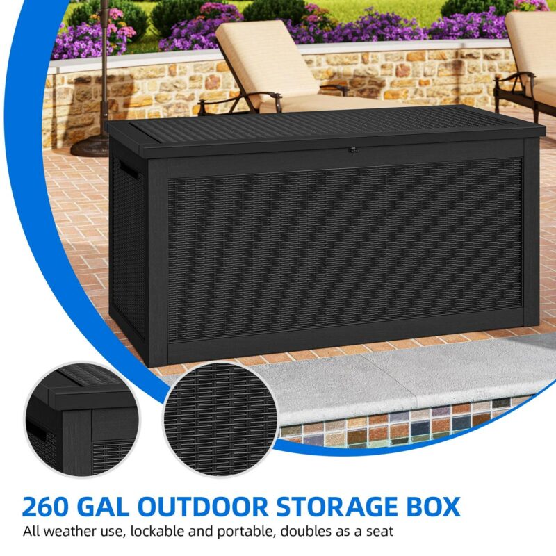 Dextrus 260 Gallon Large Outdoor Deck Box, Waterproof Resin Outdoor Storage Box,for Patio Garden,Lockable, Black - Image 3