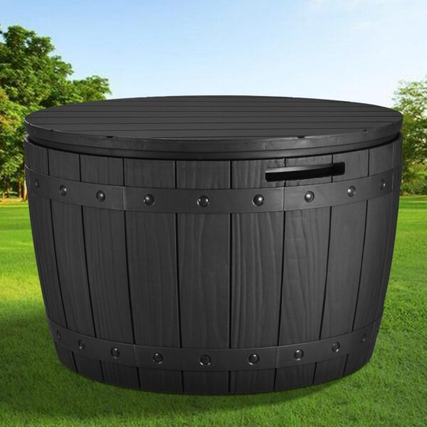 Dextrus 33 Gallon Outdoor Resin Storage Box, Waterproof Round Deck Box for Patio Furniture, Cushions, Pool Accessories, Easy Assembly -Black